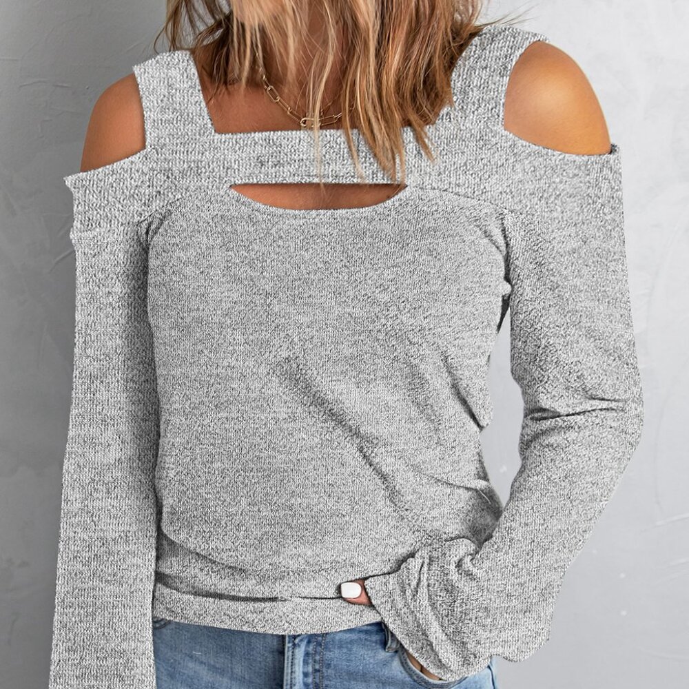 NWOT Women's Gray Cold-Shoulder Knit Top